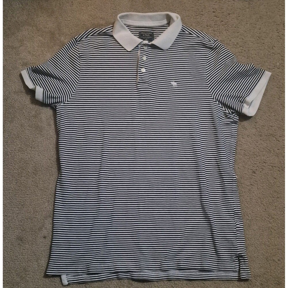 Abercrombie & Fitch  Black White Striped Short Sleeve Polo Shirt Men's 2XL